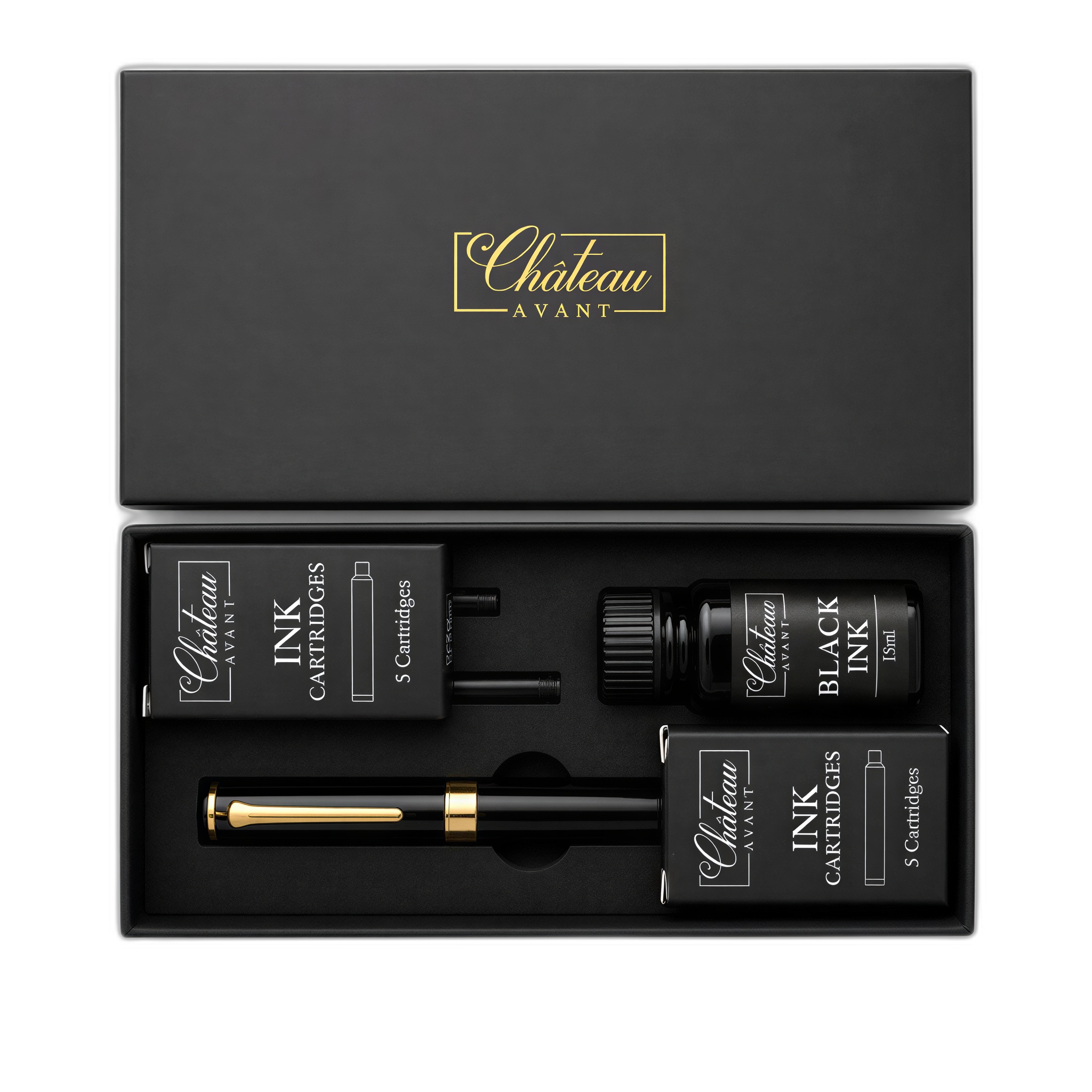 Chateau Avant Signature bundle, top-down view of the gift box and contents