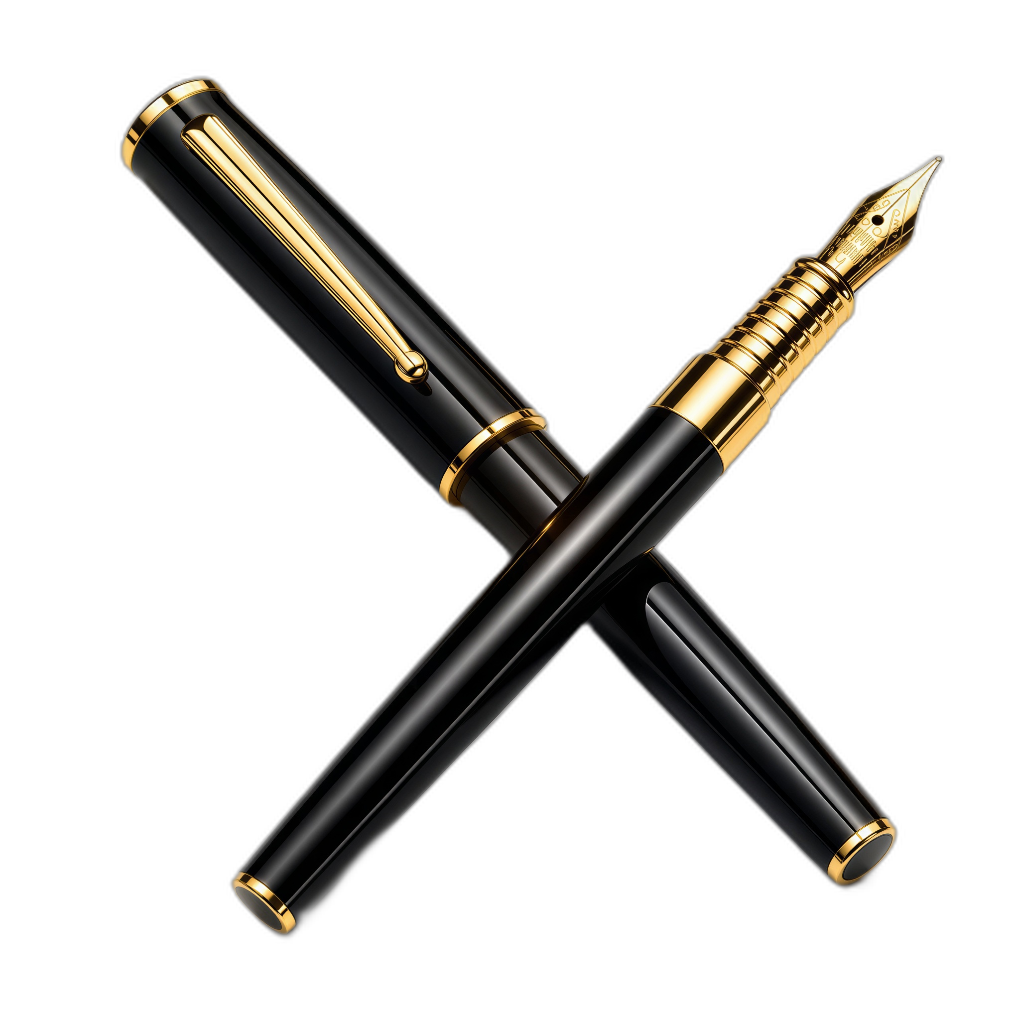 Two halves of the Chateau Avant Signature pen crossed against a black field